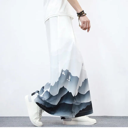 Nuovi Pantaloni da Uomo con Stampa Tradizionale a Gru, Stile Cinese Vintage, Pantaloni Harem Estivi, Pantaloni Larghi Hanfu Oversize da Uomo