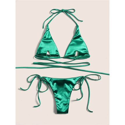Sexy 13 colori Halter Satin Bikini brasiliano Donna Costumi da bagno Costume da bagno femminile Bikini a due pezzi Bagnante Costume da bagno Swim V4966 platinumshop