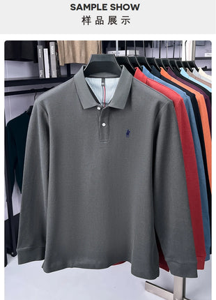 Polo à manches longues de marque haut de gamme 100 % coton, nouveau t-shirt décontracté à revers pour homme d'affaires, confort de luxe avec broderie Paul poney