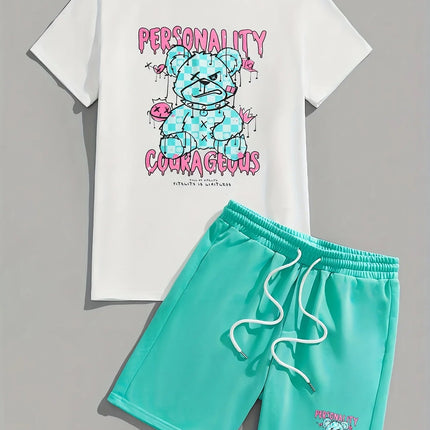 Completo da uomo casual streetwear 2026: T-shirt sportiva a stampa graffiti Y2K ad asciugatura rapida e pantaloncini con coulisse platinumshop