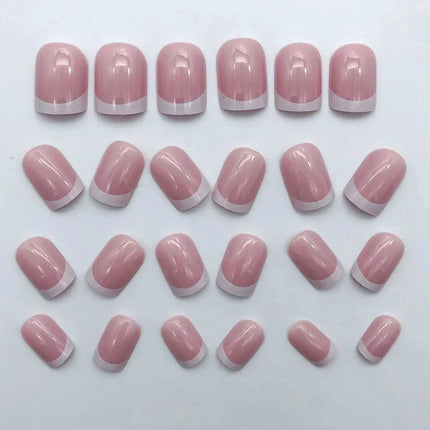 24pcs/set short square fake nails for women cute bride heart white french tips faux ongles y2k press on false nail supplies
