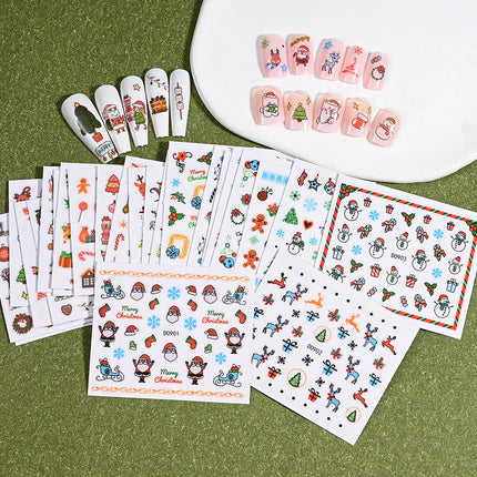 24Pcs 3D Christmas Nail Stickers Cartoon Santa Claus Elk Snowman Snowflakes Self-Adhesive Nail Decals Kid Girl Xmas Gift Sliders