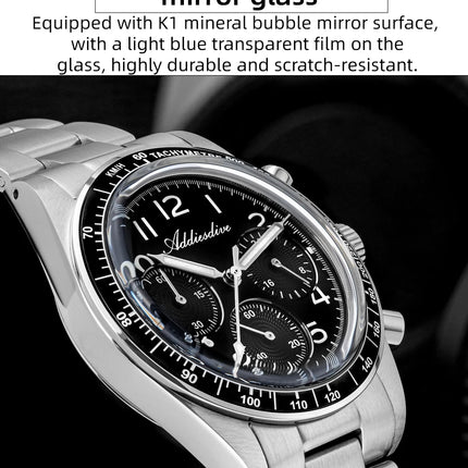 ADDIESDIVE New Chronograph 0S20 Quartz Wristwatch Luxury Men Watch Ceramic Bezel Domed Glass 100m Waterproof BGW9 Luminous