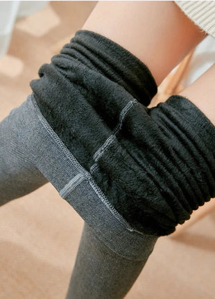 Women's Fall Winter Ribbed Vertical Stripe Thermal Leggings Fleece Thickened  Street Ready Seamless High Waist Thermal Pants PlatiNum
