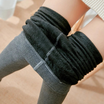 Women's Fall Winter Ribbed Vertical Stripe Thermal Leggings Fleece Thickened  Street Ready Seamless High Waist Thermal Pants PlatiNum