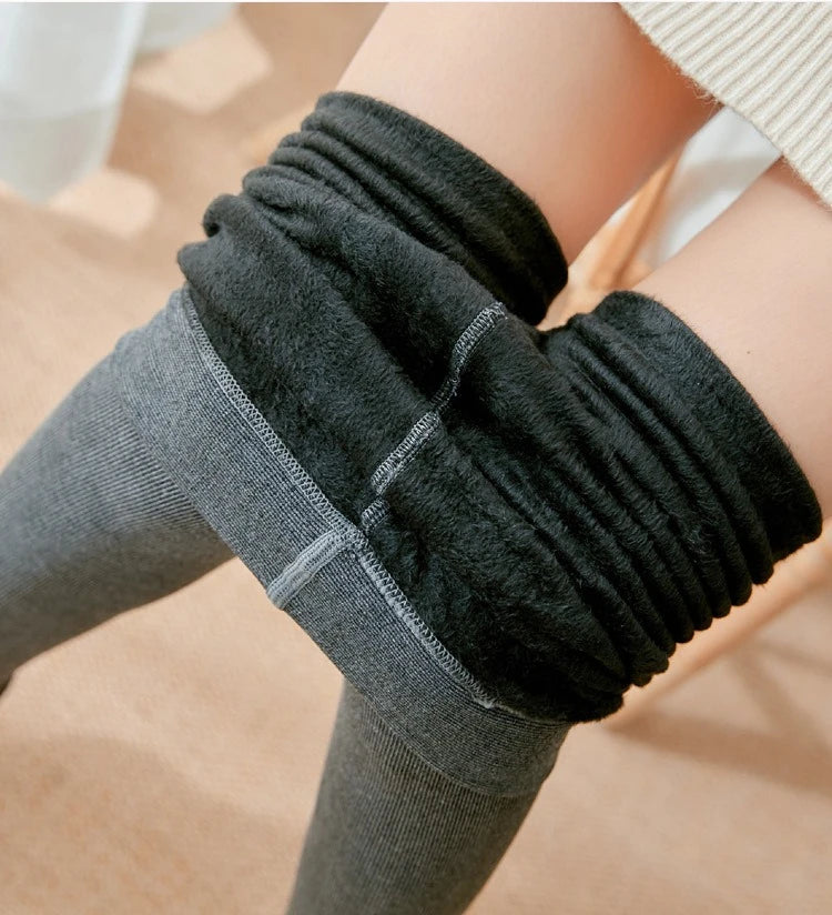 Women's Fall Winter Ribbed Vertical Stripe Thermal Leggings Fleece Thickened  Street Ready Seamless High Waist Thermal Pants PlatiNum