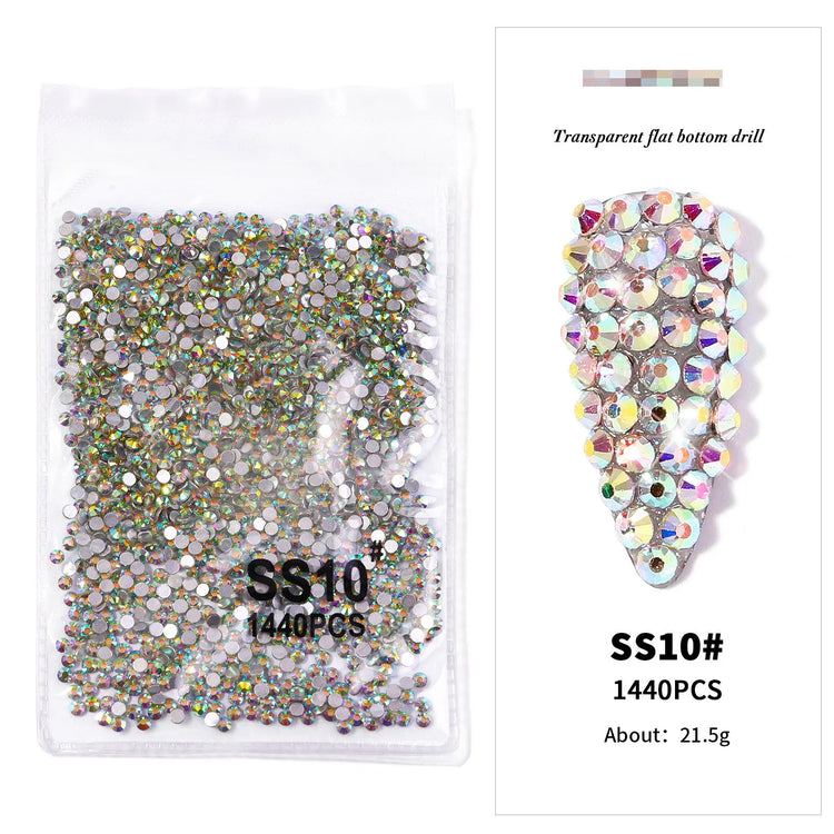 AB/Clear 1 Bag Nail Rhinestones Sizes SS3-SS12 1440 pcs Nail Art Decoration Flatback Glass Stones Shiny Gems DIY Gems nail accessories