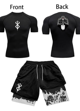 Set di compressione da uomo stampato in 3D anime Top da palestra a maniche corte + pantaloncini da allenamento Set di protezioni per l'atletica traspirante ad asciugatura rapida platinumshop