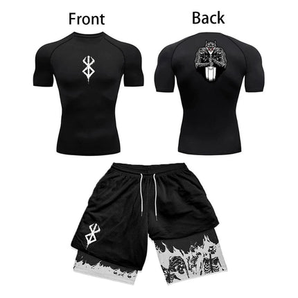 Set di compressione da uomo stampato in 3D anime Top da palestra a maniche corte + pantaloncini da allenamento Set di protezioni per l'atletica traspirante ad asciugatura rapida platinumshop