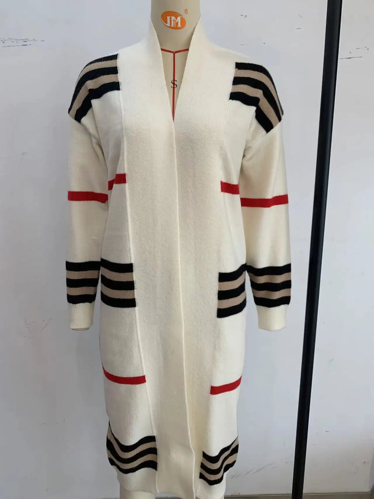 Print Long Cardigan For Women 2025 New Autumn Winter Clothes Knit Loose Outerwear Soft Sweater Coat Streetwear Fashion Cover Up