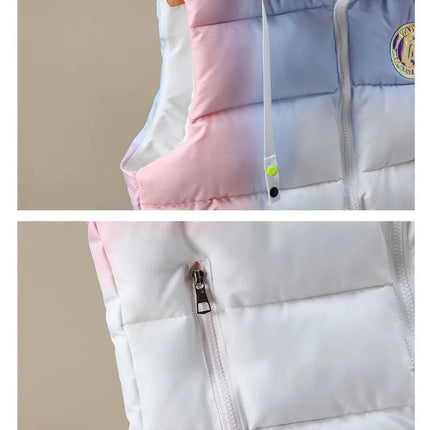 #3622 Tie Dye Hooded Sleeveless Jacket Women Zipper Sim Fit Warm Vest Waistcoat Female Outerwear Veste Unisex Autumn Winter 2024