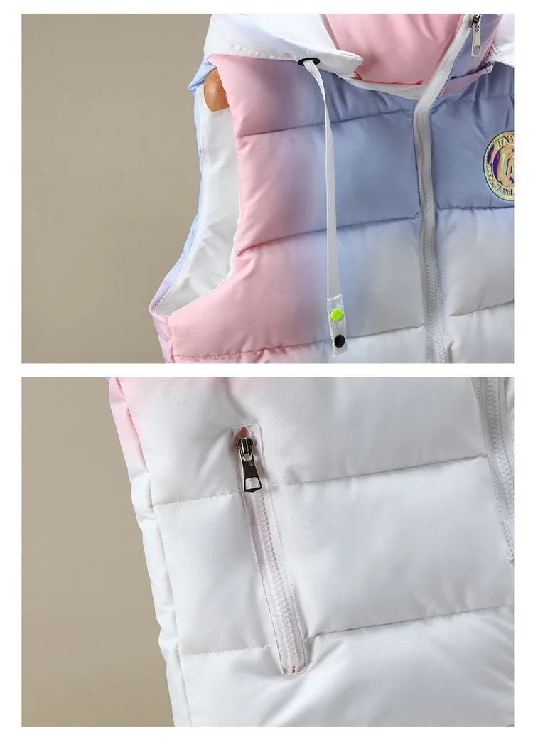 #3622 Tie Dye Hooded Sleeveless Jacket Women Zipper Sim Fit Warm Vest Waistcoat Female Outerwear Veste Unisex Autumn Winter 2024