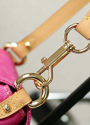 Borsa a Spalla in Tela Fucsia con Arricciature per Donne, Tracolla in Pelle Vachetta, Borsa Sottobraccia Vintage Casual