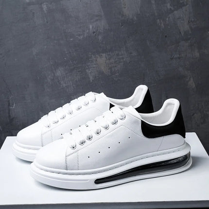 Korean street style men casual original leather shoes black white flats platform shoe comfort air cushion sneakers mans footwear