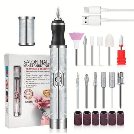 Electric Nail Drill Machine Rechargeable 500mAh Portable Nail File Kit 4 Speed Adjustable Manicure Tool for Nail Polishing Gel Removal Salon Beauty Care