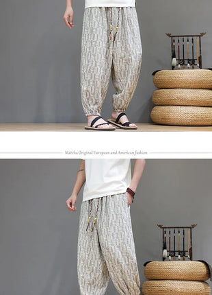 Men's Corduroy Chinese Style Wide Leg Trousers, Lantern Pants, Comfortable and Breathable for Autumn and Winter, Casual Joggers