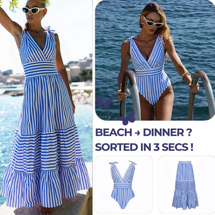 2025 Flaxmaker Nuove donne Costumi da bagno Bowknot A righe Costume intero con scollo a V Costume da bagno Costume da bagno estivo Beachwear Body platinumshop