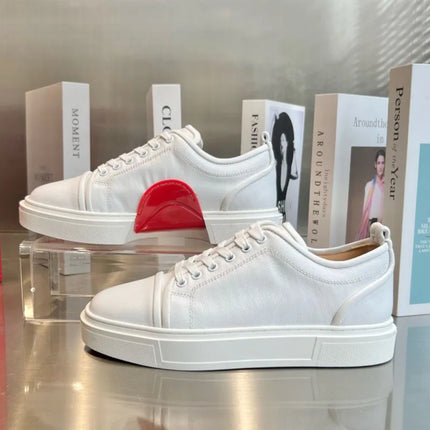 New Style Casual Leather Casual Couple Sneakers Unisex Fashion Crescent Bottom White Shoes Red Sole Men's Women's Casual Shoes