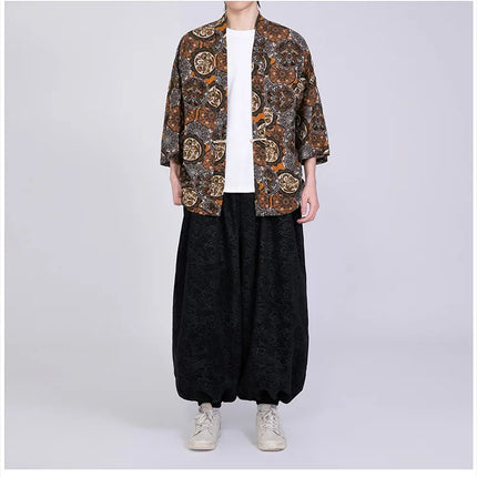 Camicie Uomo Yukata Cosplay Kimono Giapponese Retrò, Camicie Etniche Stampate da Uomo, Camicie in Lino Moda Donna, Blusa Oversize Haori