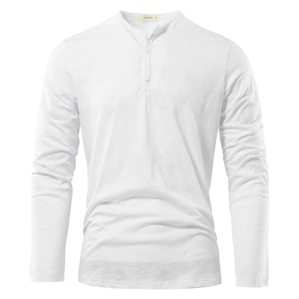 Henery Neck  Long Sleeve T shirt For Men Solid Spring Casual Mens T-shirts High Quality Male Tops Classic Clothes Men's T-shirts PlatiNum