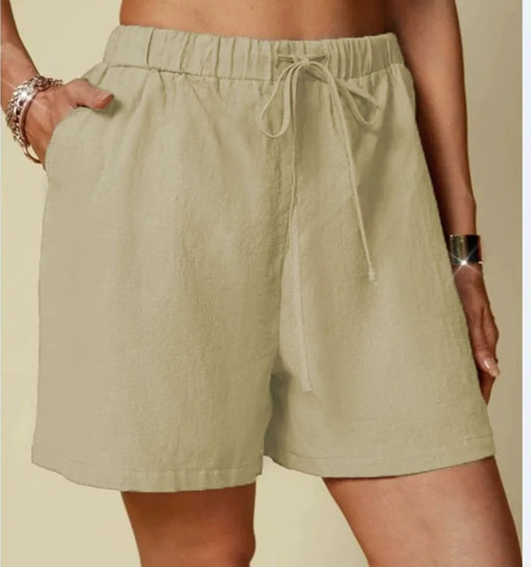 Independent website wish Amazon new style pure color loose casual elastic waist lace-up shorts for women