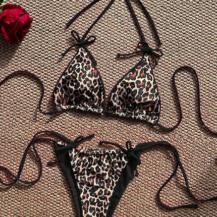 Costume da bagno bikini sexy leopardato da donna con spalline push-up, set bikini a tre pezzi a vita bassa, costumi da bagno estivi da donna senza schienale per la spiaggia PlatiNum