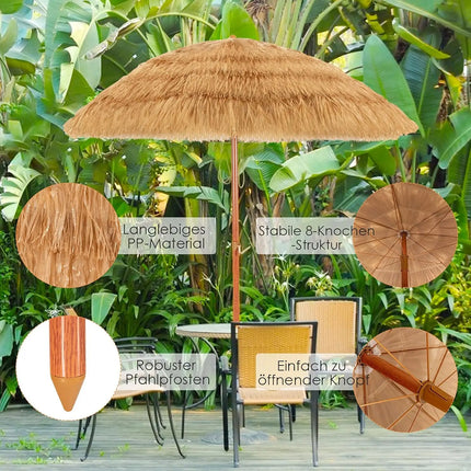 Ombrellone hawaiano, diametro 175 cm, ombrellone da spiaggia, paglia, 30 °   Ombrellone da Giardino Pieghevole, Ombrellone in Paglia, per Balcone, Spiaggia
