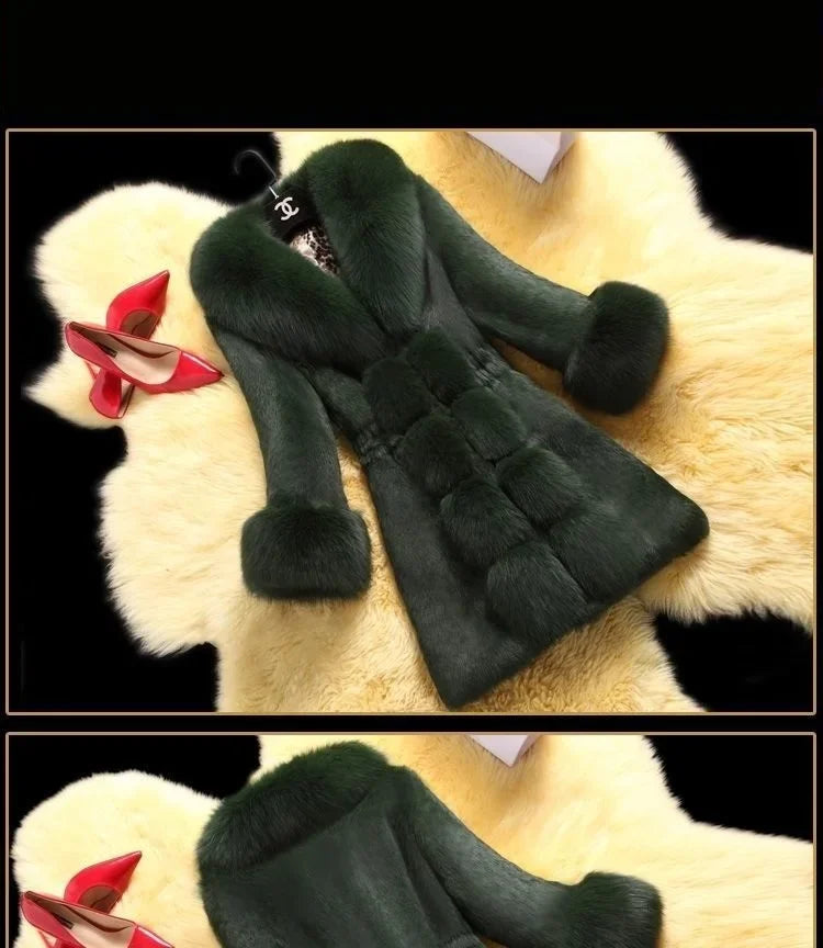 Winter 2025 Faux Fur Coat Women Thick Outwear Female Long Fake Fox Fur Thick Long Sleeve Jacket  Ladies Slim  Warm Faux Fur Coat