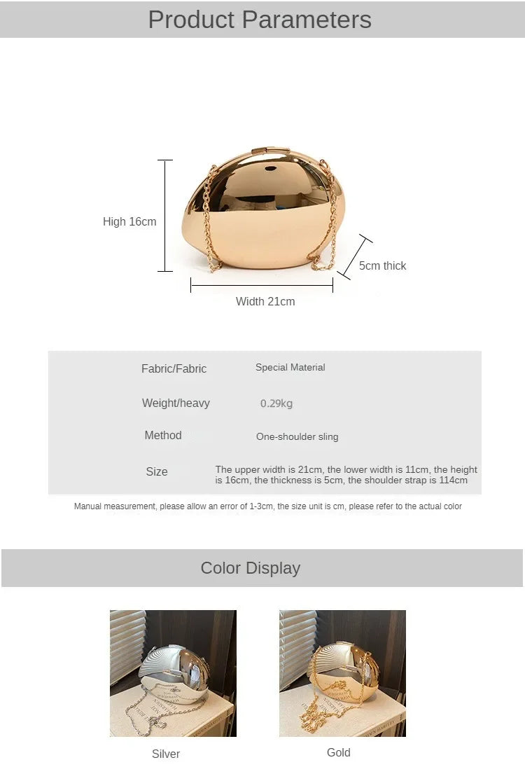 Designer Acrylic Shell Shape Clutch Bag Gold Silver Women Evening Party Bag Cute Shiny Metal Shoulder Crossbody Bags Small Purse PlatiNum