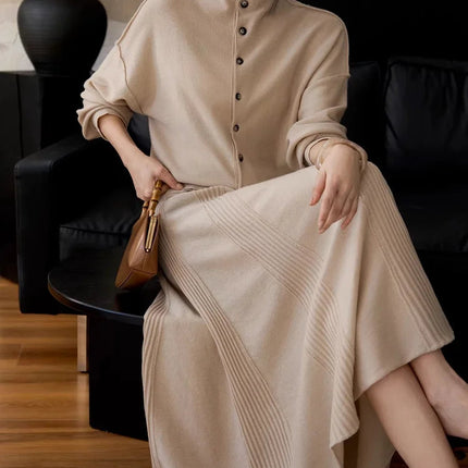Birdtree,90% Wool 10% Cashmere Knitted Skirt For Women,Mid-Waist Casual Long Skirts,Commuting Style,2026 Spring New D61337JF PlatiNum