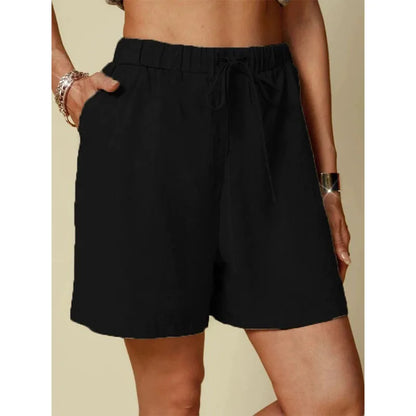 Independent website wish Amazon new style pure color loose casual elastic waist lace-up shorts for women