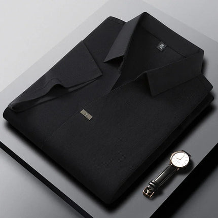 2025 New men's casual and fashionable solid color short-sleeved polo shirt comfortable and versatile summer T-shirt