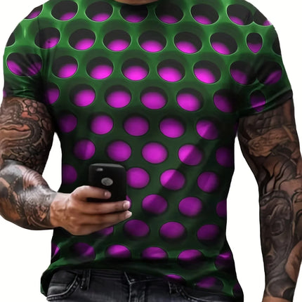 Men's Summer 3D Optical Illusion Print T-Shirt, Round Neck, Casual Short Sleeve, Fashion Streetwear.