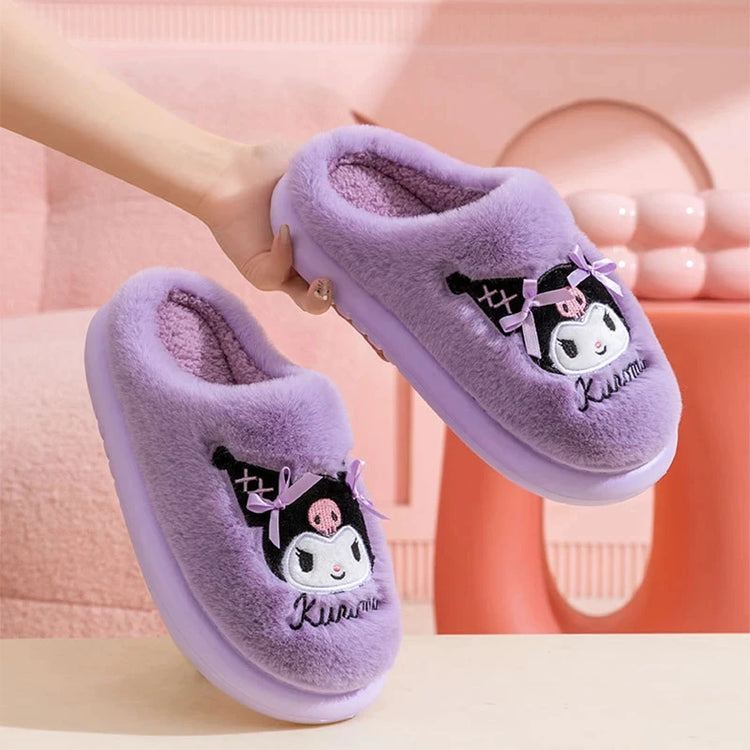 New Kuromi Family Slippers for Autumn and Winter Sanrio Hello Kittye My Melody Cinnamoroll Home Cotton Slippers Festival Gift