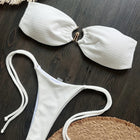 Nuovo Costume da Bagno Bikini Donna a Due Pezzi con Fascia Arricciata, Anello in Metallo e Perizoma platinumshop