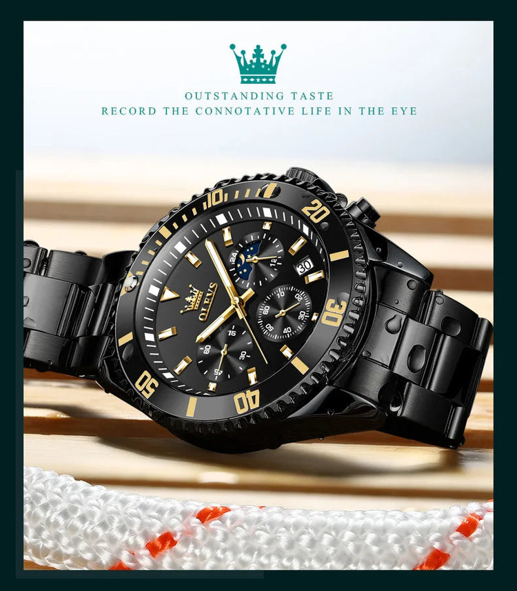 OLEVS Orologi da uomo Orologio di lusso delle migliori marche da uomo Cronografo originale impermeabile in acciaio inossidabile Fasi lunari Data Quadrante Rota platinumshop