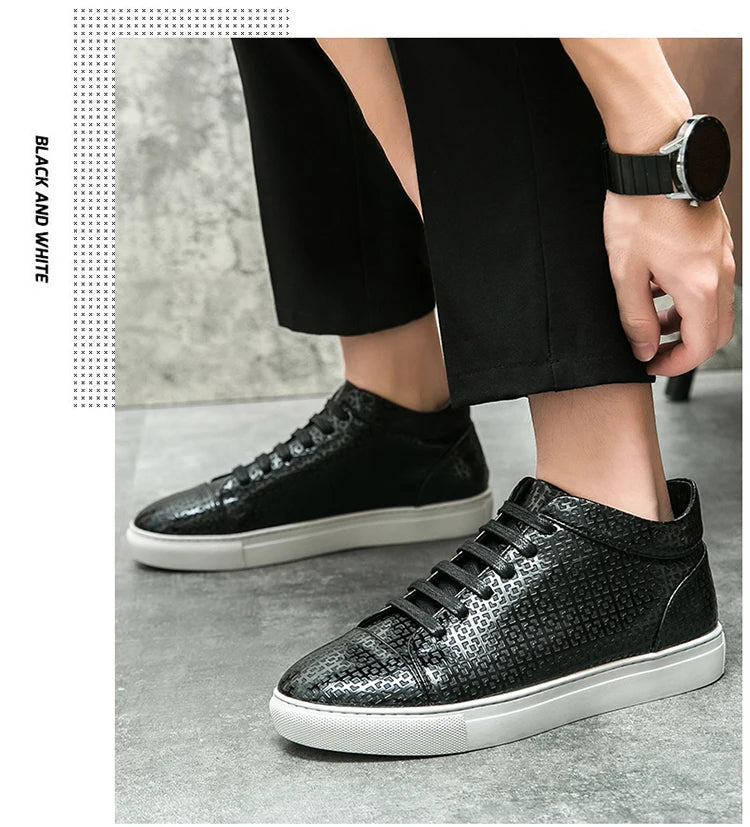 High-Quality Men Skateboard Shoes 2025 Fashion Large Size 46 Men's Leather Casual Shoes High Top Print Designer Luxury Shoes Man