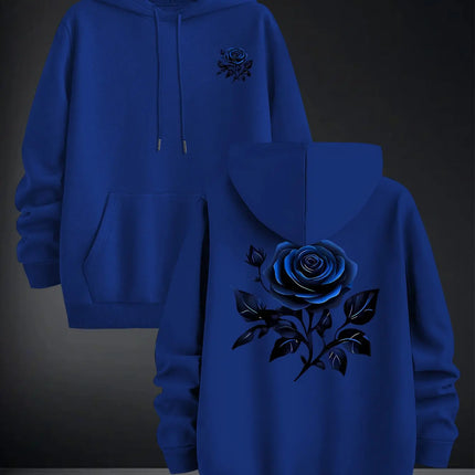 2026 Blue Rose Double Sided Print Hoodie Unisex Long Sleeve Pullover Casual Floral Streetwear Autumn Winter Hooded Sweatshirt