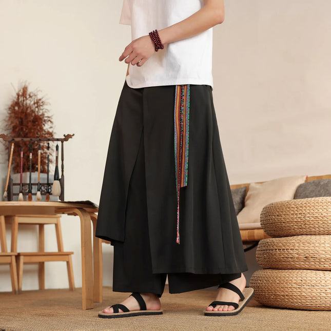 Pantaloni Eleganti da Uomo Stile Nepal, Gamba Larga, Vita Alta, Leggeri e Sottili, con Patchwork Irregolare, Moda Streetwear