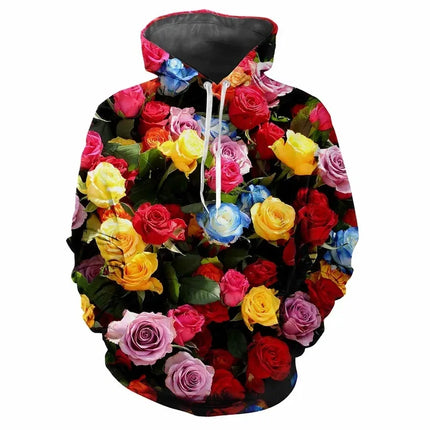 New Flower Fun 3D Harajuku Printing Street Fashion Avant-garde Men's And Women's Soft Comfortable Trend Rose Party Hoodie Top