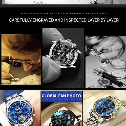 POEDAGAR Top Orologio da uomo originale Orologio meccanico automatico da uomo in acciaio inossidabile Calendario Hollow Tourbillon Orologio da uomo Maschio + scatola platinumshop