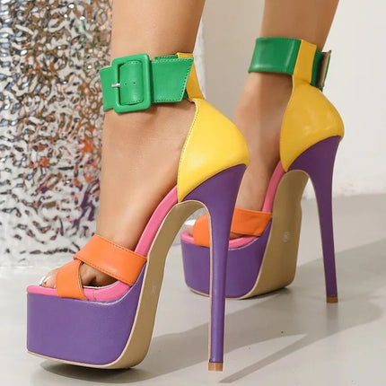 Eilyken Summer Sexy Peep Toe Platform Stiletto Heels Women Sandals Designer Hollow Out Ankle Buckle Nightclub Dance Shoes PlatiNum