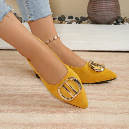French Pointed-toe Metal Flat Shoes Baotou Sandals Shallow-mouth Single Shoes Foreign-style Explosive Internet Celebrity