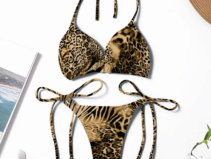 Nuovo Bikini Due Pezzi da Donna Stampato, Sexy e alla Moda, con Laccetti e Collo all'Americana platinumshop