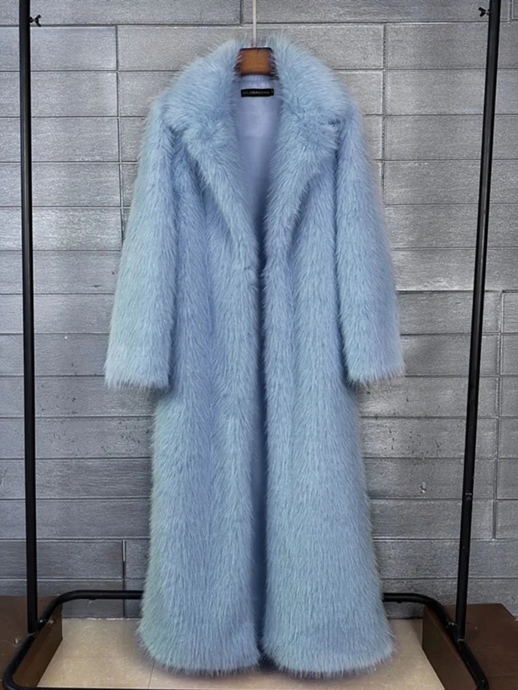 ZADORIN 130cm Super Long Fluffy Faux Fur Coat Woman Jacket Winter Lapel Thicken White Faux Fur Coats Jacket for Women Outerwears