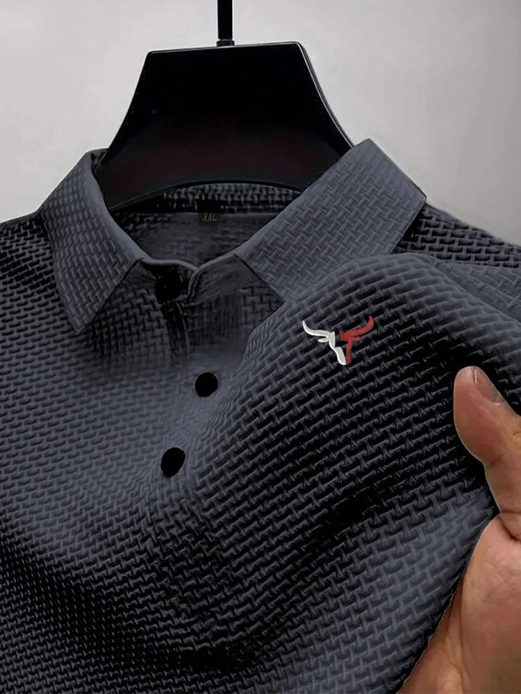 T-shirt estiva a maniche corte da uomo con risvolto in seta ghiacciata, top da uomo