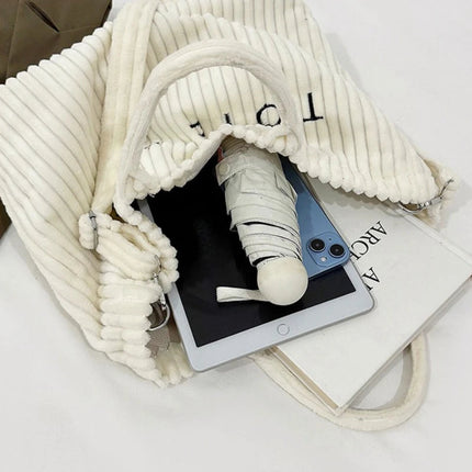 Simple Letter Soft Corduroy Shoulder Bags for Women Versatile Large Capacity Ladies Crossbody Bag Portable Female Handbags Tote PlatiNum