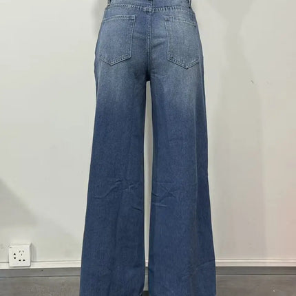 Jeans da Donna a Gamba Larga, Vita Media, con Dettagli Traforati, Effetto Vintage, Stile High Street, Eleganti, da Lavoro, Casual, Pantaloni Dritti