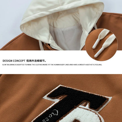 New Fashion Men Hooded Baseball Jackets Male Fake Two-piece Sweatshirt Jackets Winter Coats Quality Man Cardigan Sweatshirts 3XL