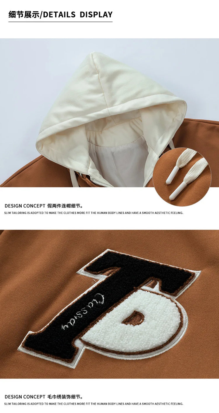 New Fashion Men Hooded Baseball Jackets Male Fake Two-piece Sweatshirt Jackets Winter Coats Quality Man Cardigan Sweatshirts 3XL